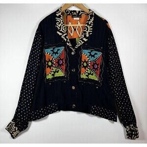 Vintage Carole Little Jacket Womens Medium Abstract Rayon Button Up Boho Art 90s